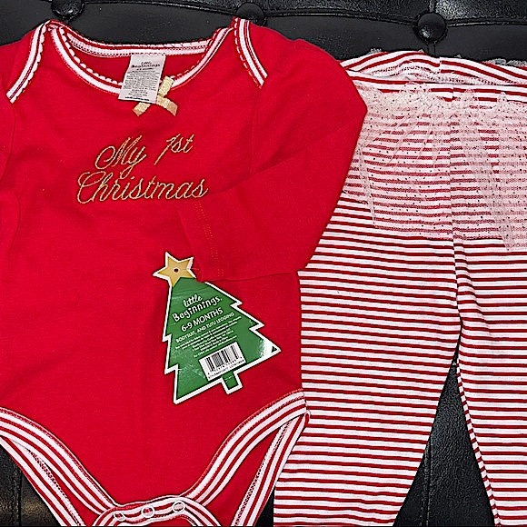 Little Beginnings Other - 6 - 9mo 1st Christmas baby outfit long sleeve pants leggings white tutu gold NWT